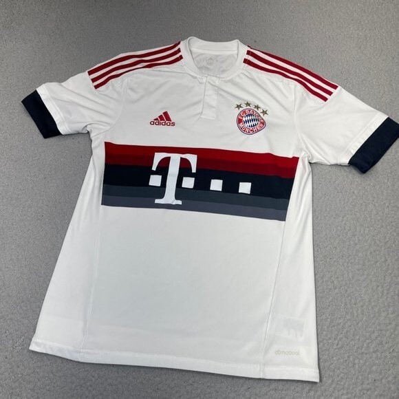 Bayern Munchen Soccer Jersey Mens Small White Adidas FC Football FC Munich Roten - Picture 1 of 16